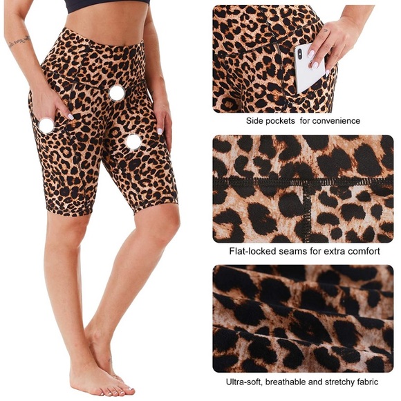 Leopard Print Plus Size Bike Yoga Athletic Shorts - Picture 3 of 10